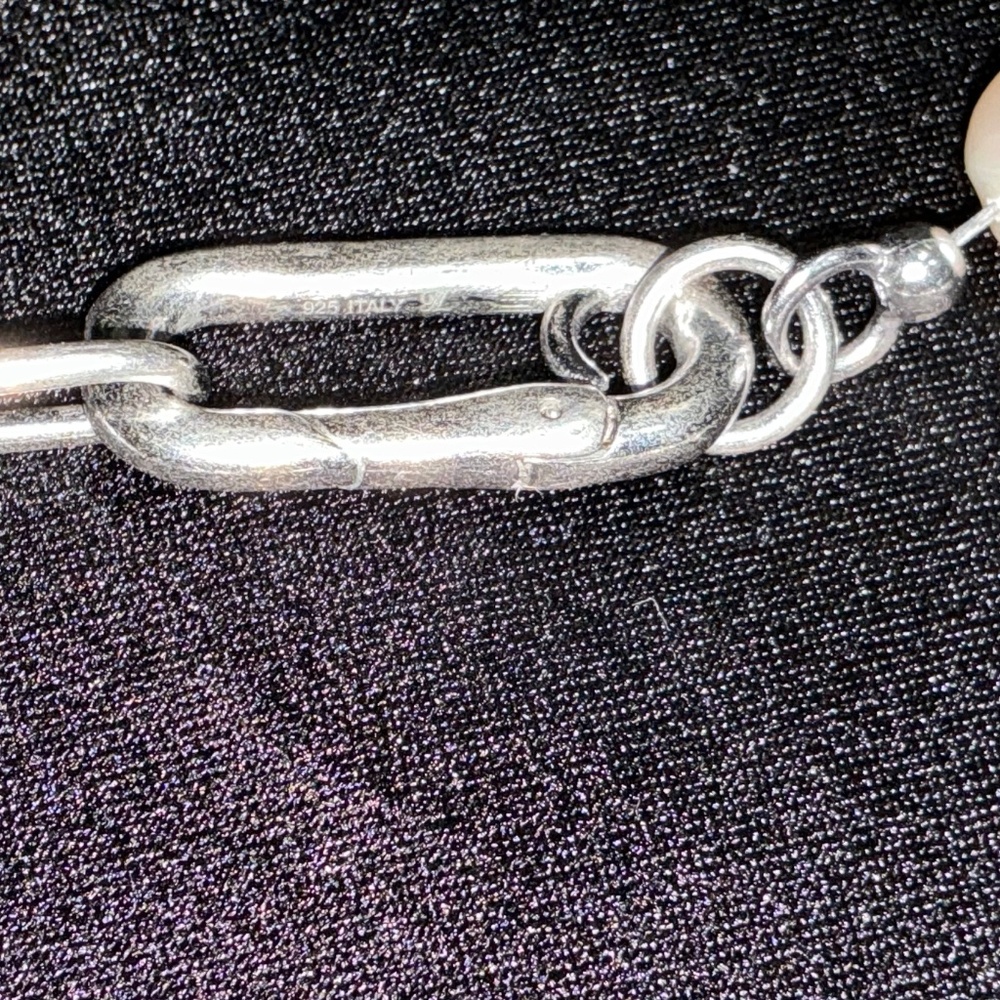 60” Heavy Sterling Silver Italian Paperclip & Freshwater Pearl Choker Necklace - Picture 7 of 8